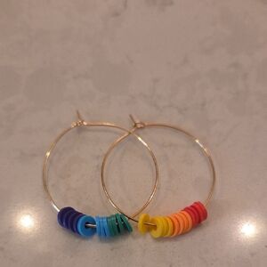 Rainbow Hoop Earrings with Disc Accents